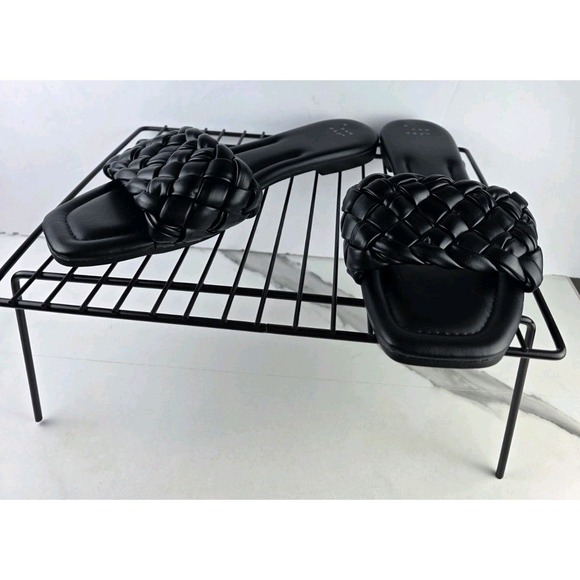 a new day Shoes - A New Day Slide Sandals Womens 10 Black Braided Woven Square Toe Flat Slip On